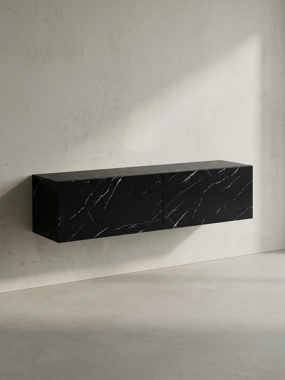 TV-LOWBOARD hängend, Marmor-Optik, Klapptüren, modern, Schwarz 120x30x30 cm - Schwarz, Metall (120/30/30cm) - KADIMA DESIGN