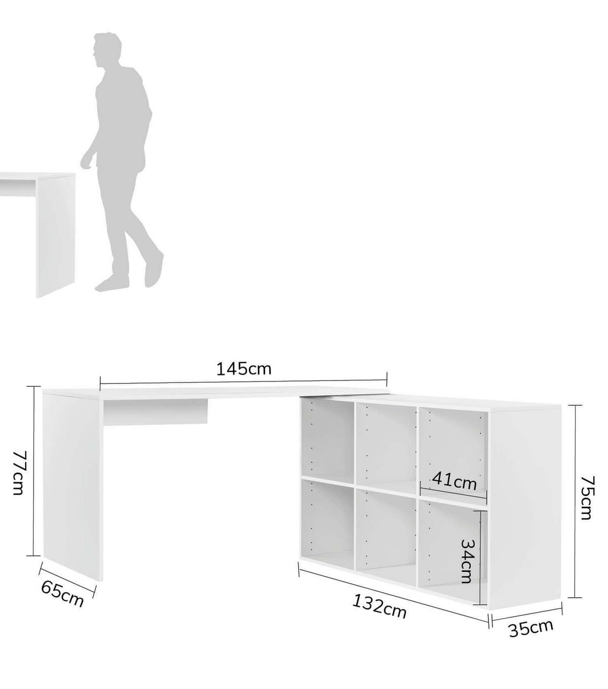 ECKSCHREIBTISCH Der Produktive - Weiß, Holzwerkstoff (65/145/77cm) - Mokebo