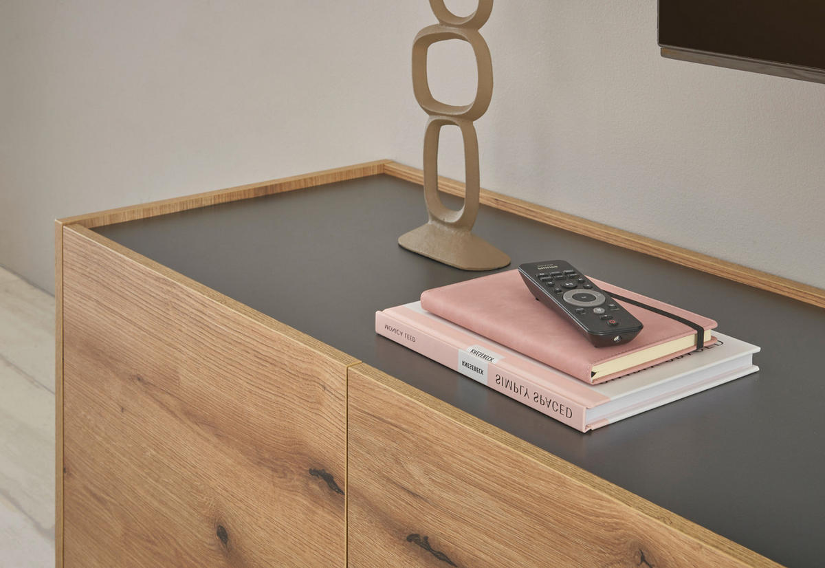 TV-LOWBOARD Eiche Evoke, grau 170 cm, Fernsehtisch mit viel Stauraum - Eichefarben/Schwarz, Holz/Holzwerkstoff (170/40/45cm) - Furn.Design
