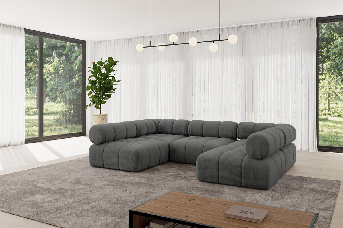 WOHNLANDSCHAFT modulares Sofa Garvo-U1 - 285x190x70 cm Dunkelgrau Velours - Dunkelgrau, Holzwerkstoff/Textil (285/70/190cm) - ALTDECOR