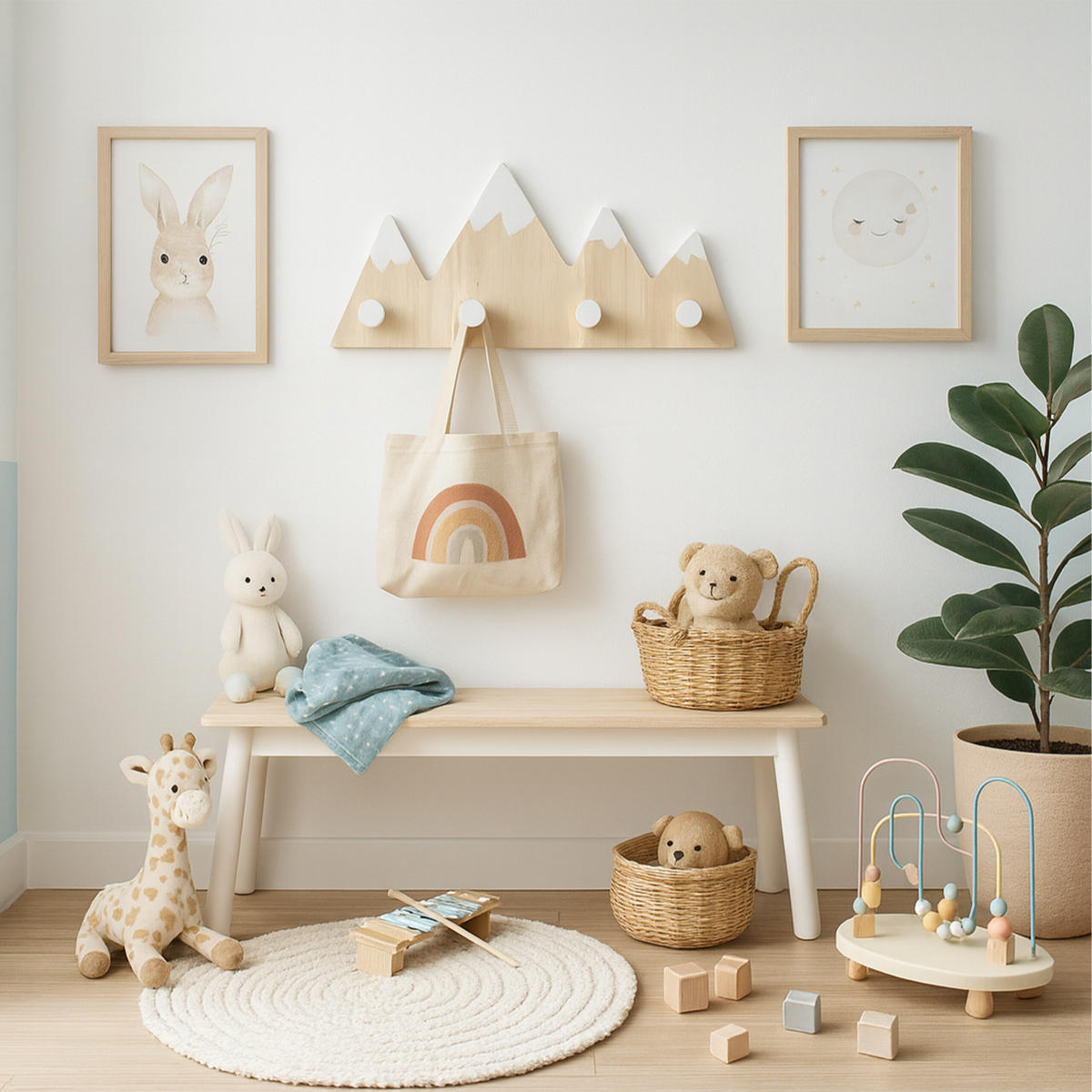 KINDERGARDEROBE - Hellbraun, Holz/Holzwerkstoff (34.5/17/5cm) - Relaxdays