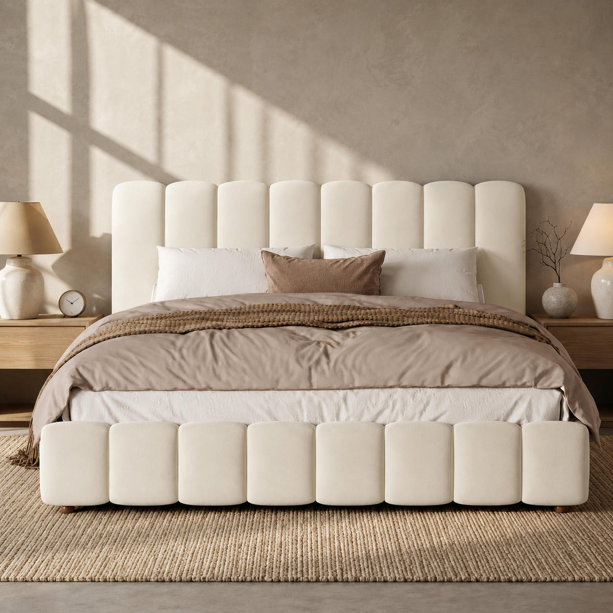 POLSTERBETT 160x200 cm Beige Samt mit Stauraum - Beige, Textil (160/200cm) - FLIEKS