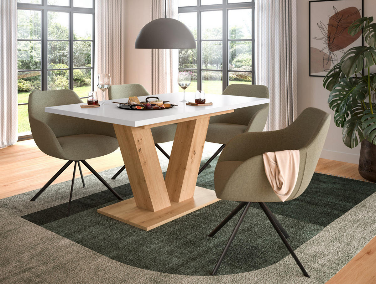 ESSTISCH weiß, Eiche Artisan, Küchentisch ausziehbar 150 - 190 cm - Eiche Artisan/Weiß, Holzwerkstoff/Metall (150/90/76cm) - Inn.Furn