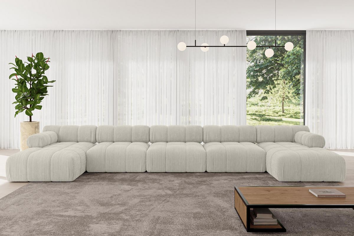 WOHNLANDSCHAFT modulares Sofa Tesso-U3 - 475x160x70 cm Hellgrau Cord - Hellgrau, Holzwerkstoff/Textil (475/70/160cm) - ALTDECOR