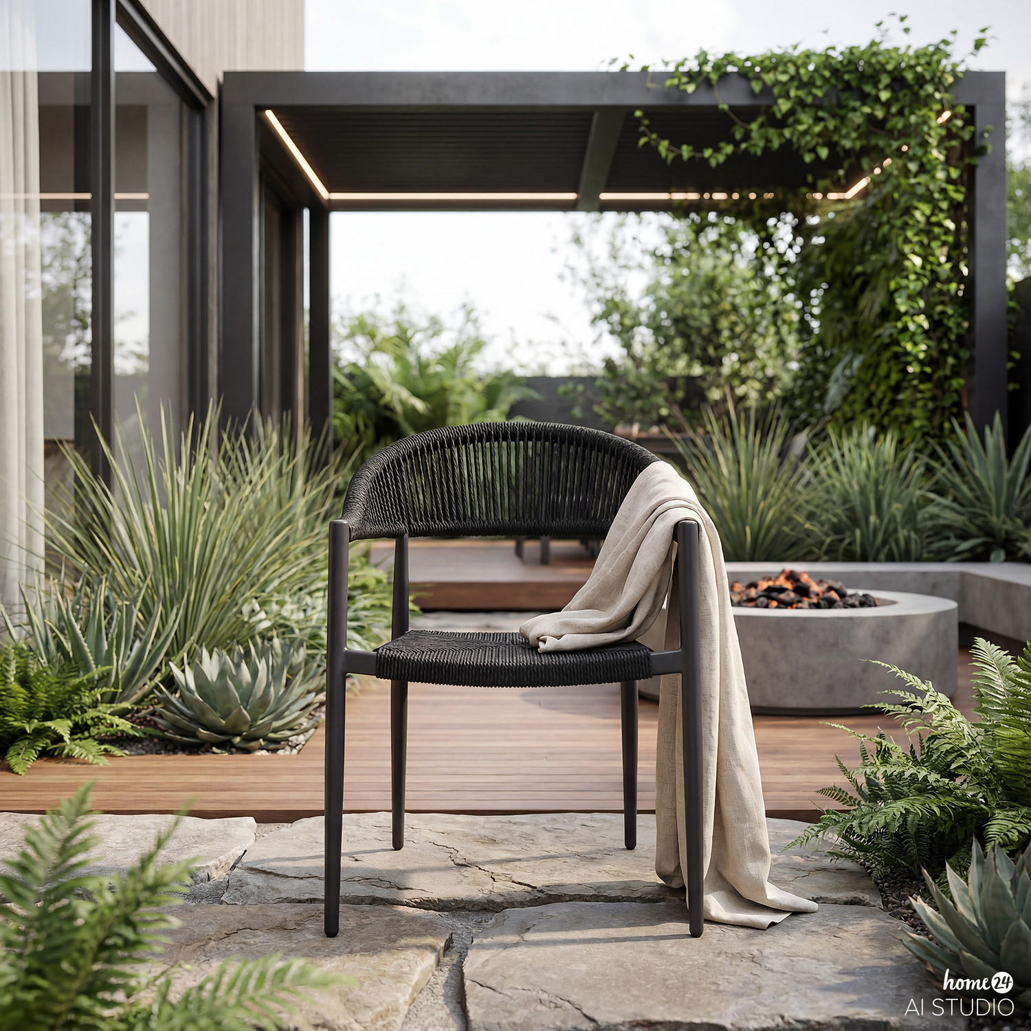 GARTENSTUHL - Aluminium / Polyrattan - Anthrazit, Kunststoff/Metall (56/77/60cm) - home24