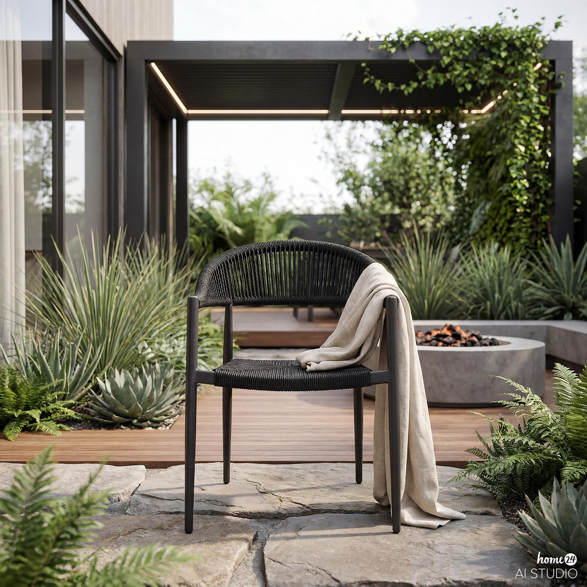 GARTENSTUHL - Aluminium / Polyrattan - Anthrazit, Kunststoff/Metall (56/77/60cm) - home24