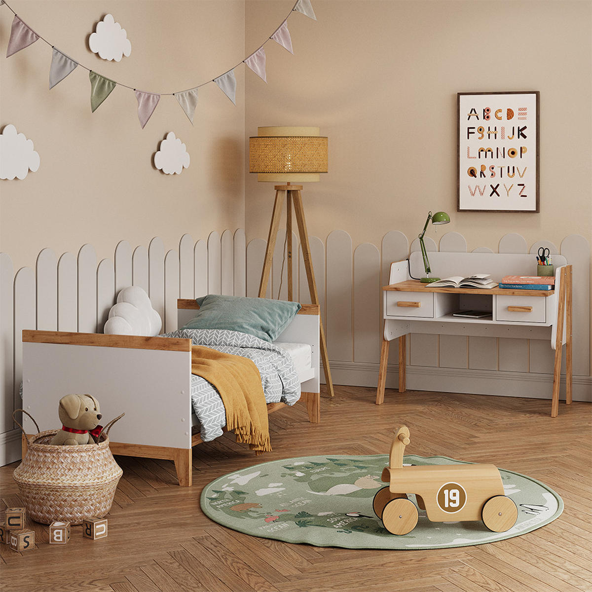 SCHREIBTISCH Malia Weiß/Artisan 97 x 51 cm mit 2 Schubladen - Hellgrau/Weiß, Holzwerkstoff (51/97/80cm) - VitaliSpa