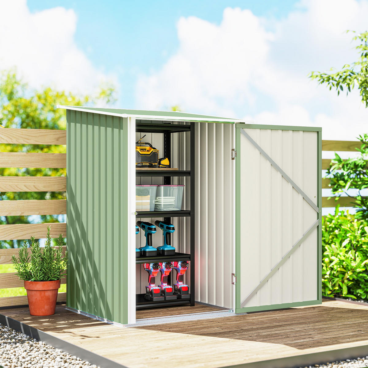 GERÄTEHAUS mit Pultdach 1 x 1 m Metall Gartenhaus 0,92m² verzinkter Stahl Hellgrün - Hellgrün, Metall (103/160/100cm) - Outsunny