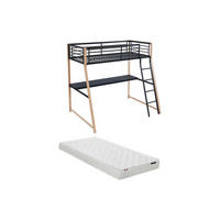 HOCHBETT - 1 -Sitzer - Stahl - schwarz, naturfarben hell - MALICIA - Schwarz, Metall (138/200cm) - Vente-Unique