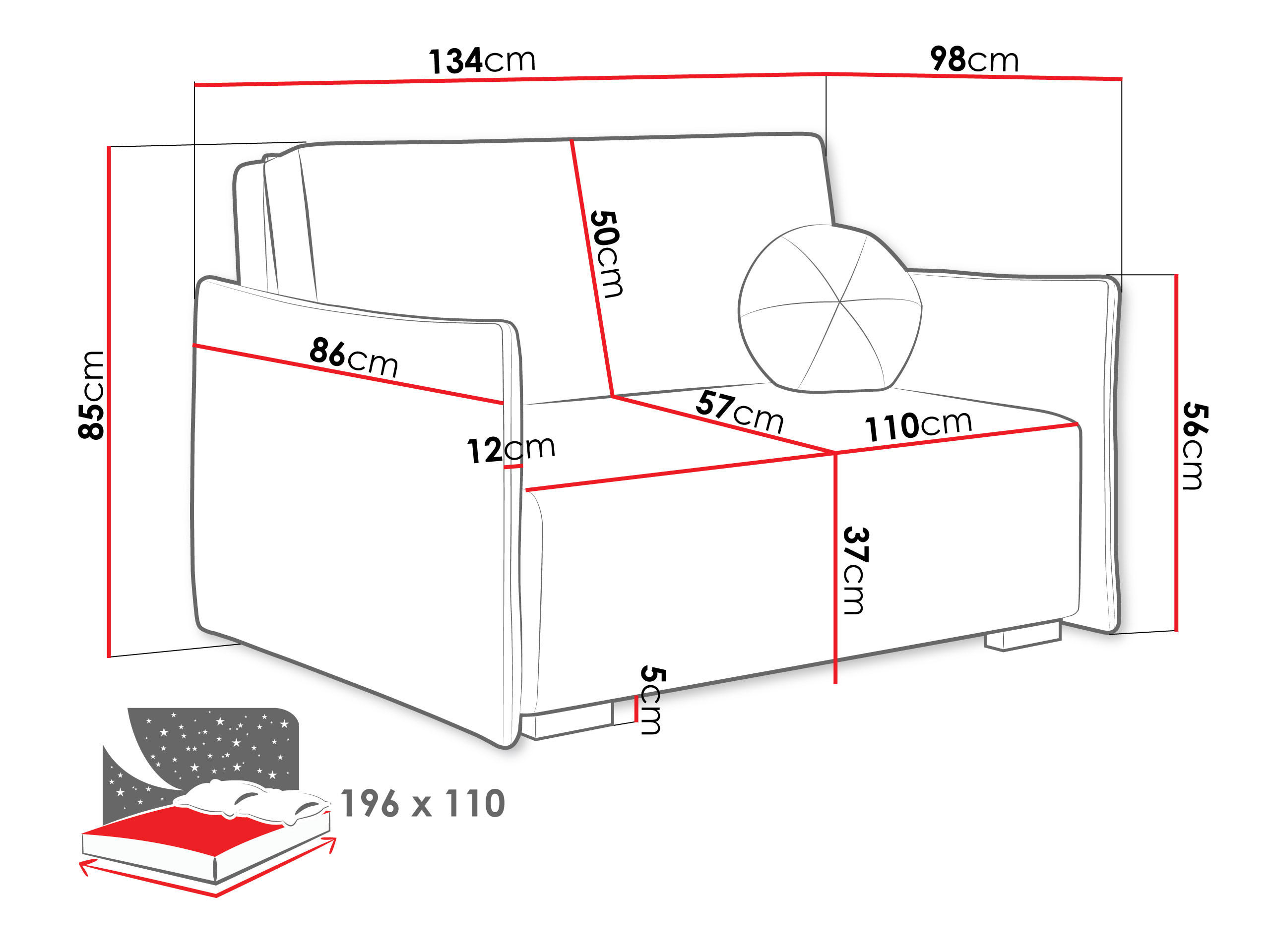 Thumbnail - Mirjan24 Schlafsofa, Bronze, Textil, 2-Sitzer, Rechteckig, 134x85x98 cm, Wohnzimmer, Sofas & Couches, Schlafsofas