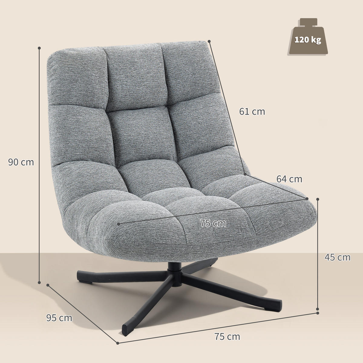 DREHSTUHL Grau 1 Stück - Grau, Metall (75/90/95cm) - GiPP