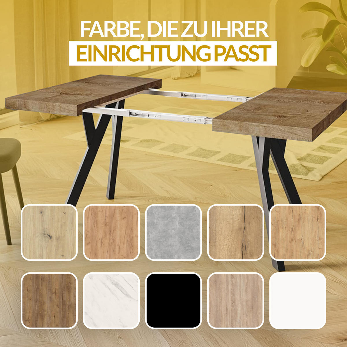 QUADRATISCHER Esstisch ausziehbar – Moderner Wohnzimmertisch und Küchentisch – Tisch mit Holzbeinen, Durchmesser 90 cm - 190 cm - Farbe Craft - Weiß/Braun, Holzwerkstoff (90/90/77cm) - Alpi-Möbel