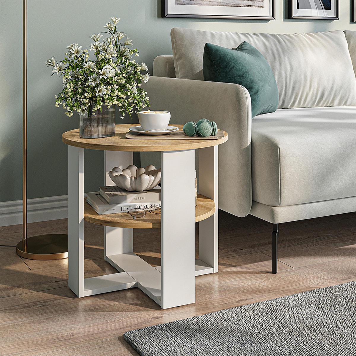 COUCHTISCH Romeo, Weiß/Artisan-Eiche, 53 x 53 cm - Weiß/Eiche Artisan, Holzwerkstoff (53/53/47cm) - Vicco