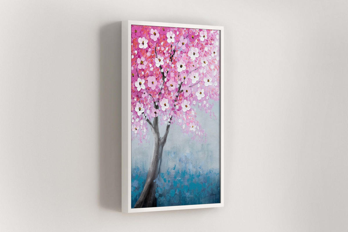 ACRYLBILD HANDGEMALT 60/90 cm - Blau/Pink, Holz/Textil (60/90cm) - KUNSTLOFT