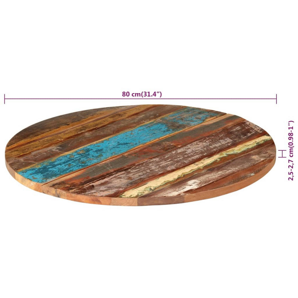 TISCHPLATTE Rund 80 Cm 25-27 Mm Altholz Massiv - Multicolor, Holz (80/80/2.5cm) - vidaXL