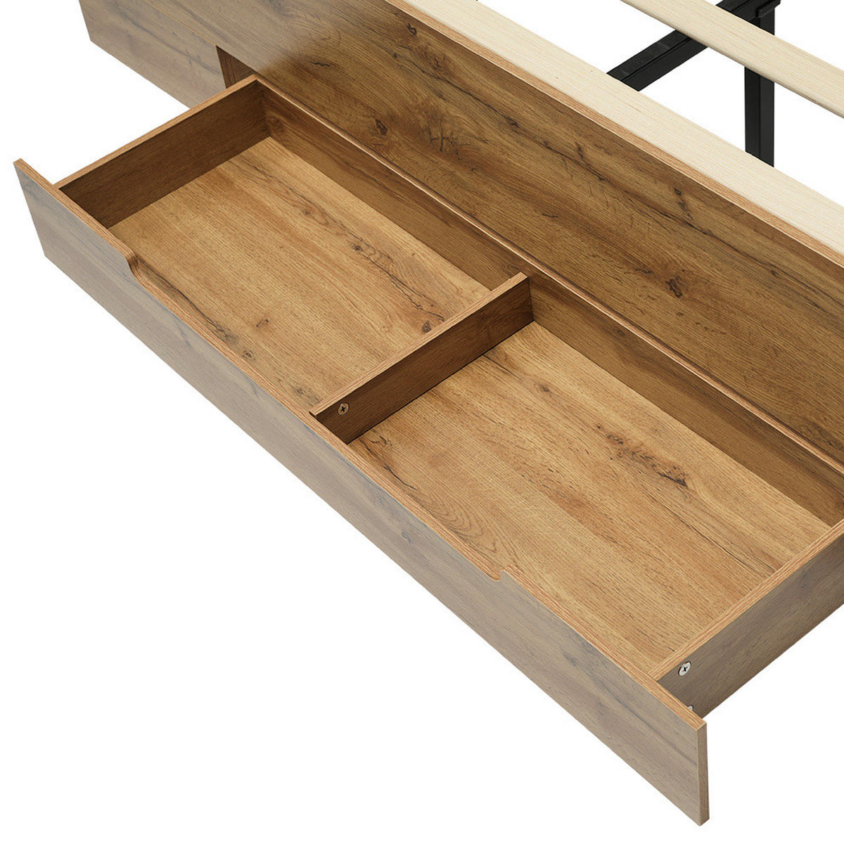 POLSTERBETT aus Holz und Metall 180x200 cm in Eiche mit LED & USB-C - Eichefarben, Holz (180/200cm) - Modfu