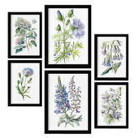 POSTER Set Mit 6 Blaue Blumen Vollfarbige Natur Und Botanikdrucke Mit Blumenmotiven Auf Reinweißen Hintergründen A3 & A4 Schwarzer Rahmen - Schwarz, Papier (29/3cm) - Nacnic