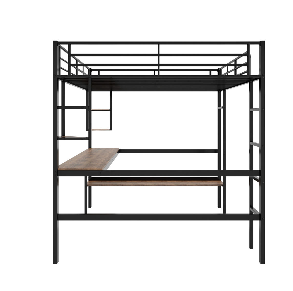 HOCHBETT 140/200 cm aus Metall und MDF mit Schreibtisch und Regalen Schwarz - Schwarz, Metall (140/200cm) - Modenvie