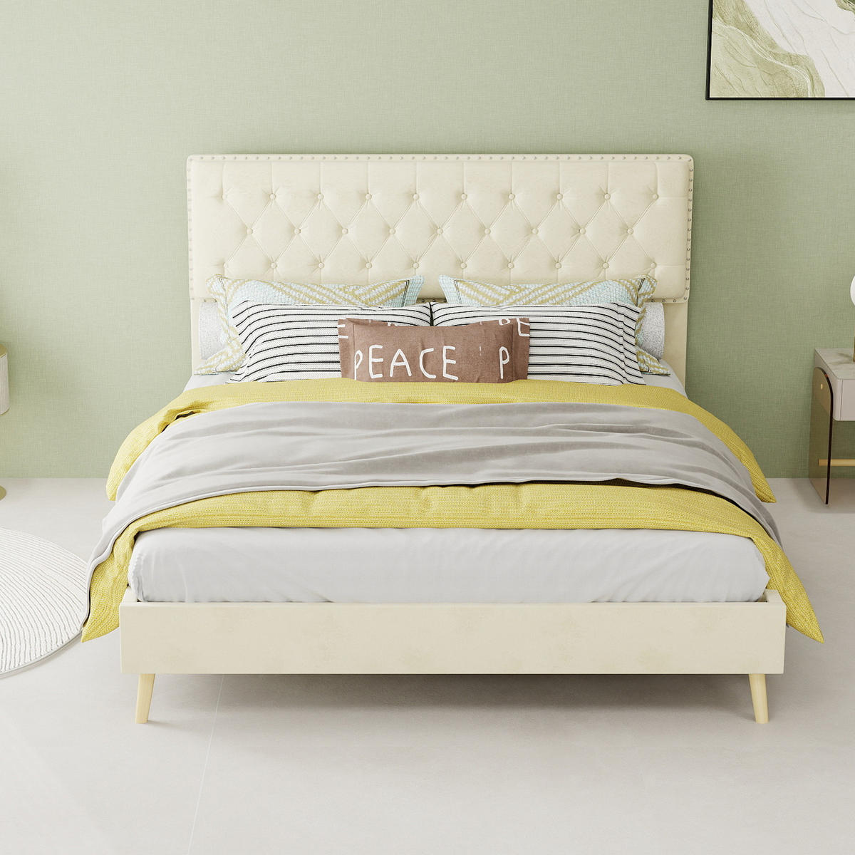 POLSTERBETT 140/200 cm in Beige Samt mit Stauraum unter dem Bett und hohem Kopfteil - Beige, Holzwerkstoff/Textil (140/200cm) - STILVORA