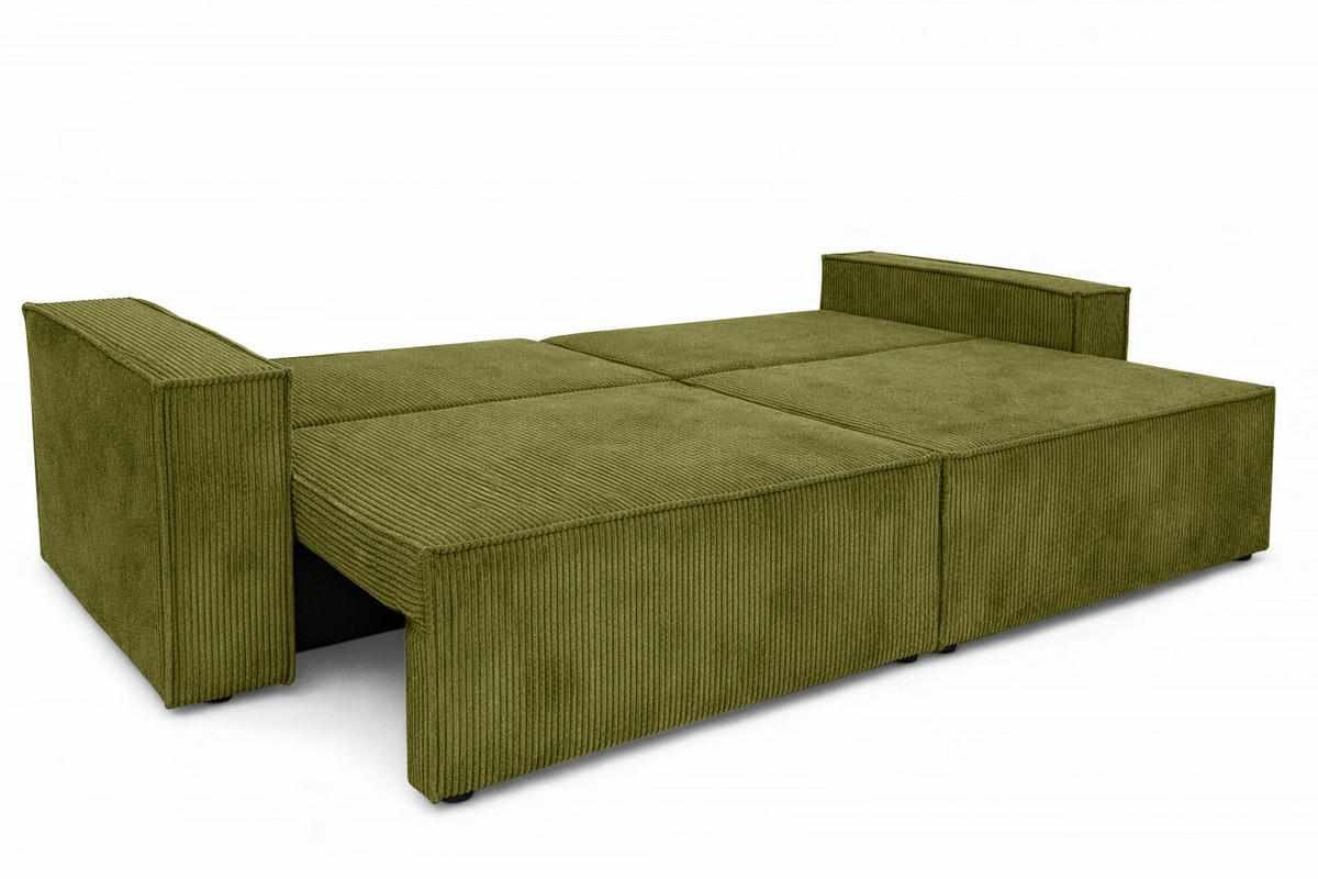 SOFA Mit Schlaffunktion Und Bettkasten, Cordstoff Poso, Olive, BEST SCORNER - Olivgrün, Holz (245/83/90cm) - Kaiser Möbel