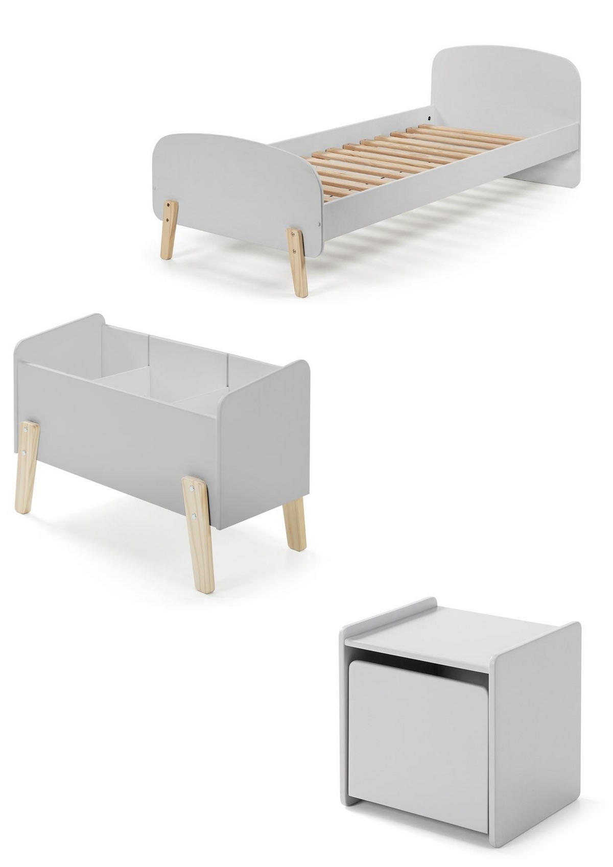 KINDERZIMMER Set Karilynn 3 Massivholz+MDF hellgrau - Hellgrau, Holz (230/73/130cm) - 58aufmkessel