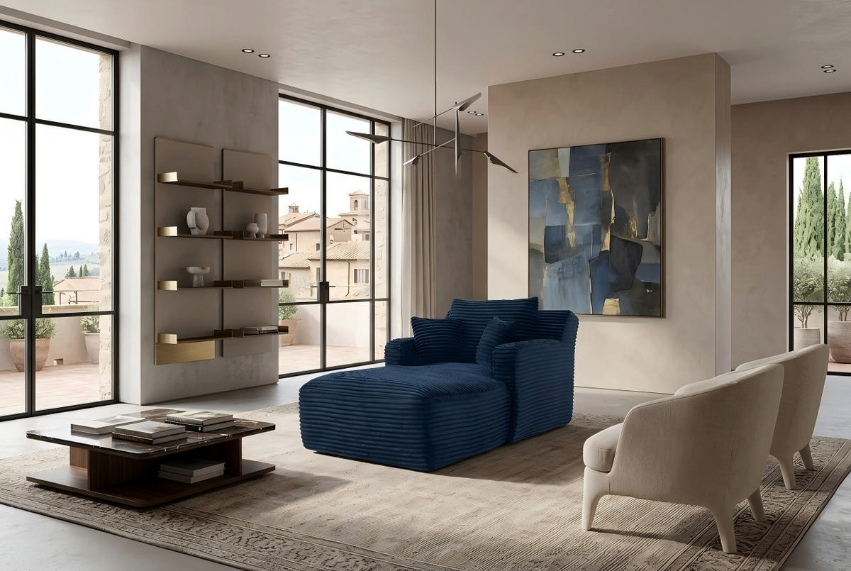 RELAXSESSEL aus Cord Modulare Chaiselongue & ohne Montage - Blau, Textil (33/127/33cm) - Urban Meuble