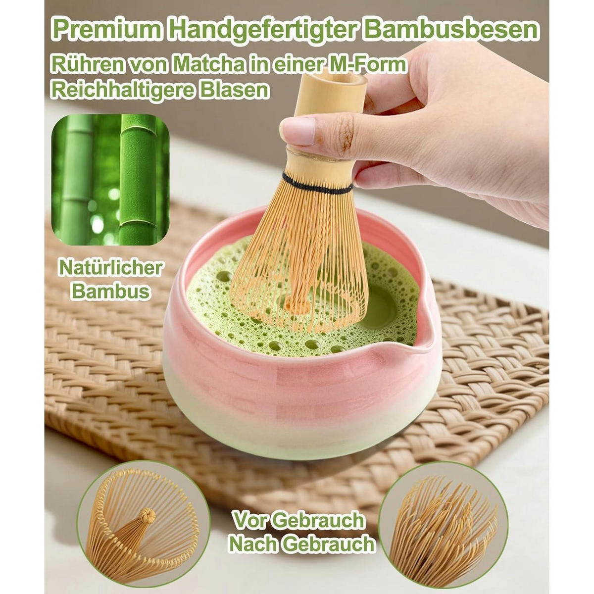 MATCHA Set 7-teilig Keramik Bambus Pink Grün - Multicolor, Keramik (15/10/15cm)