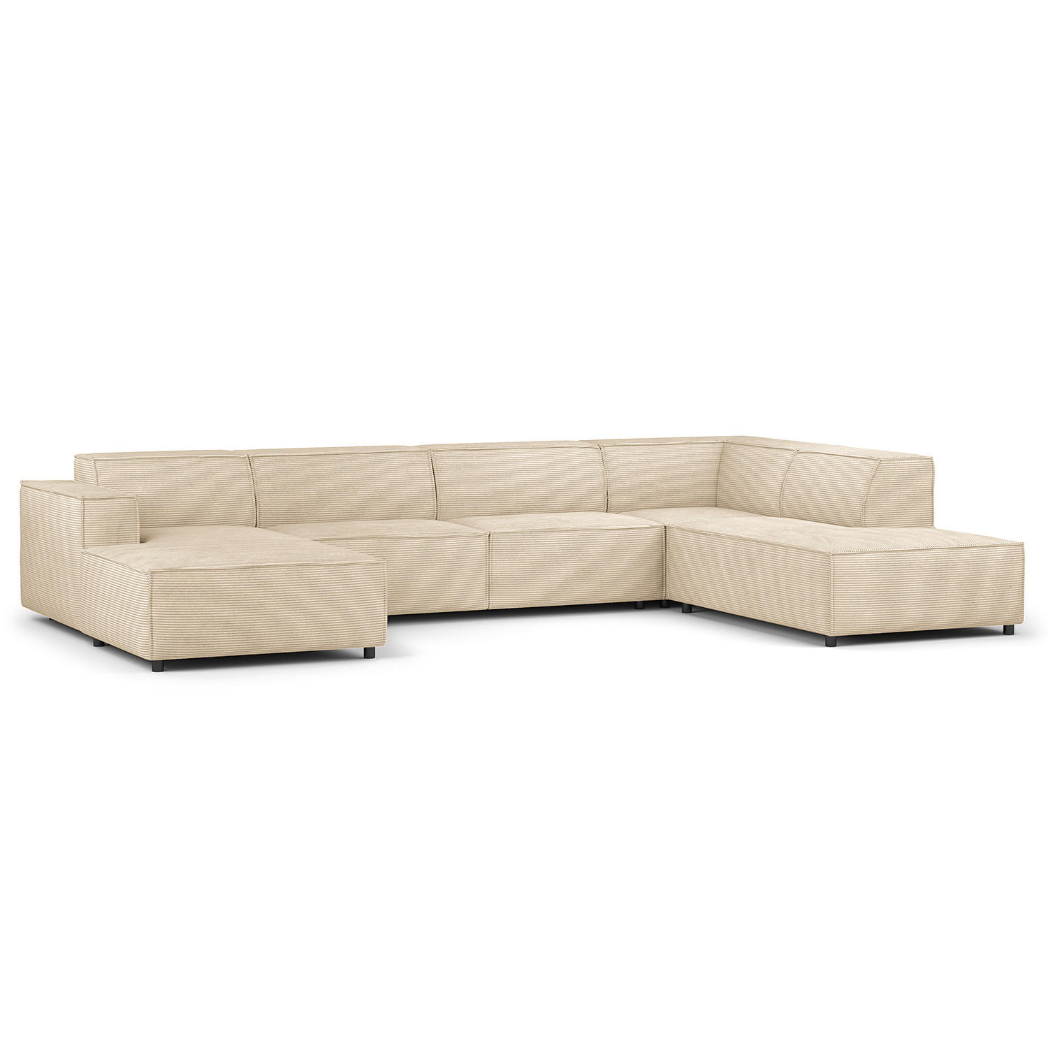 WOHNLANDSCHAFT mit Longchair & Ottomane - Beige/Schwarz, Kunststoff/Textil (369/70/234cm) - home24