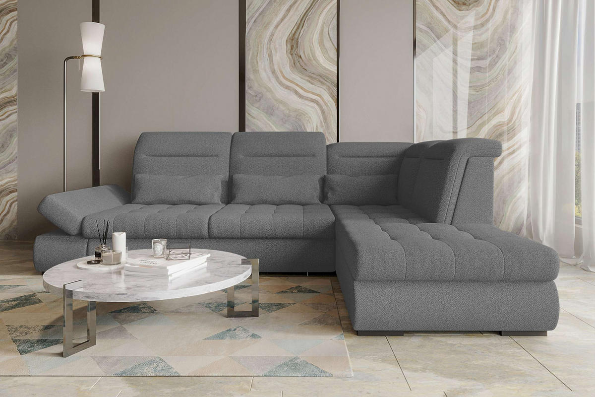 ECKSOFA Toscana Strukturstoff inkl. Schlaffunktion - Anthrazit, Textil (279/227cm) - 99rooms
