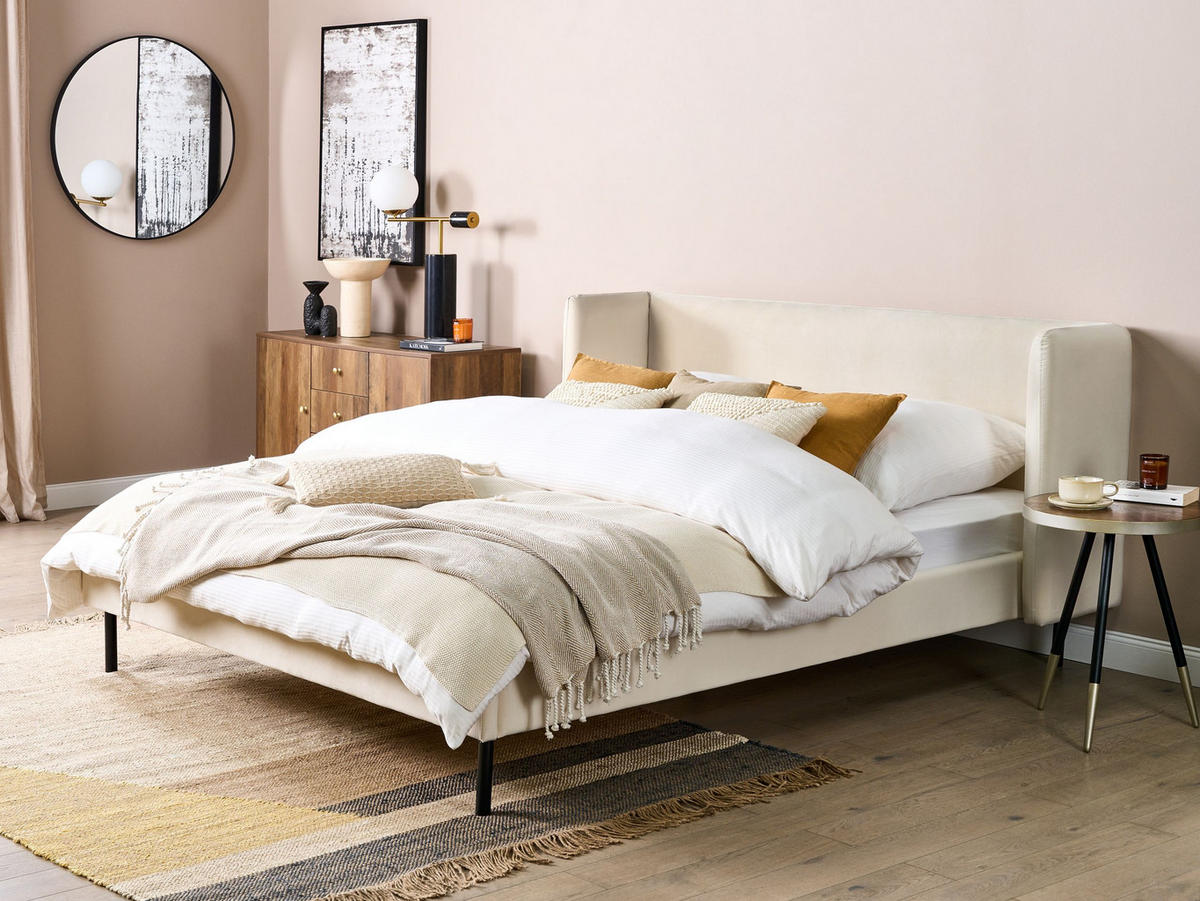 POLSTERBETT 160/200 cm Helles Beige Arette - Beige, Textil (160/200cm) - Beliani