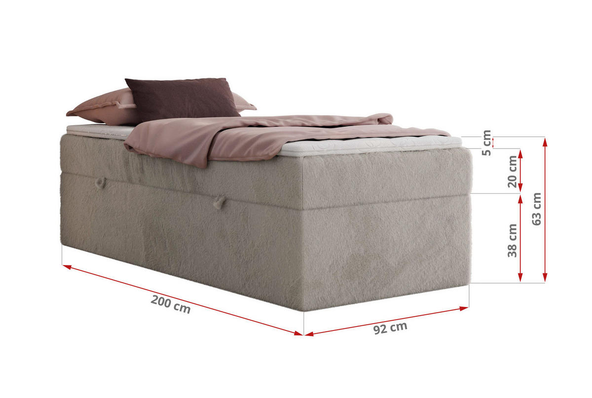 BOXBETT ZERO 90/200 - Hellgrau Plüsch - H4 - Topper Visco - Hellgrau, Textil (90/200cm) - MKS