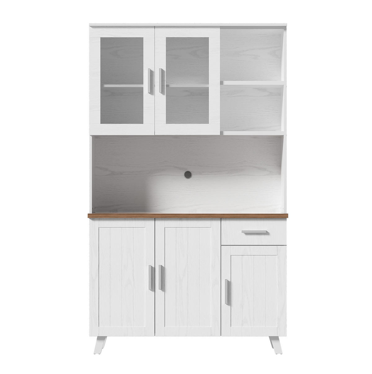 ANRICHTE 114/40/190 cm in Weiß/Braun mit 5 Türen und 2 Glastüren - Braun, Holzwerkstoff (114/190/40cm) - Flora Grace