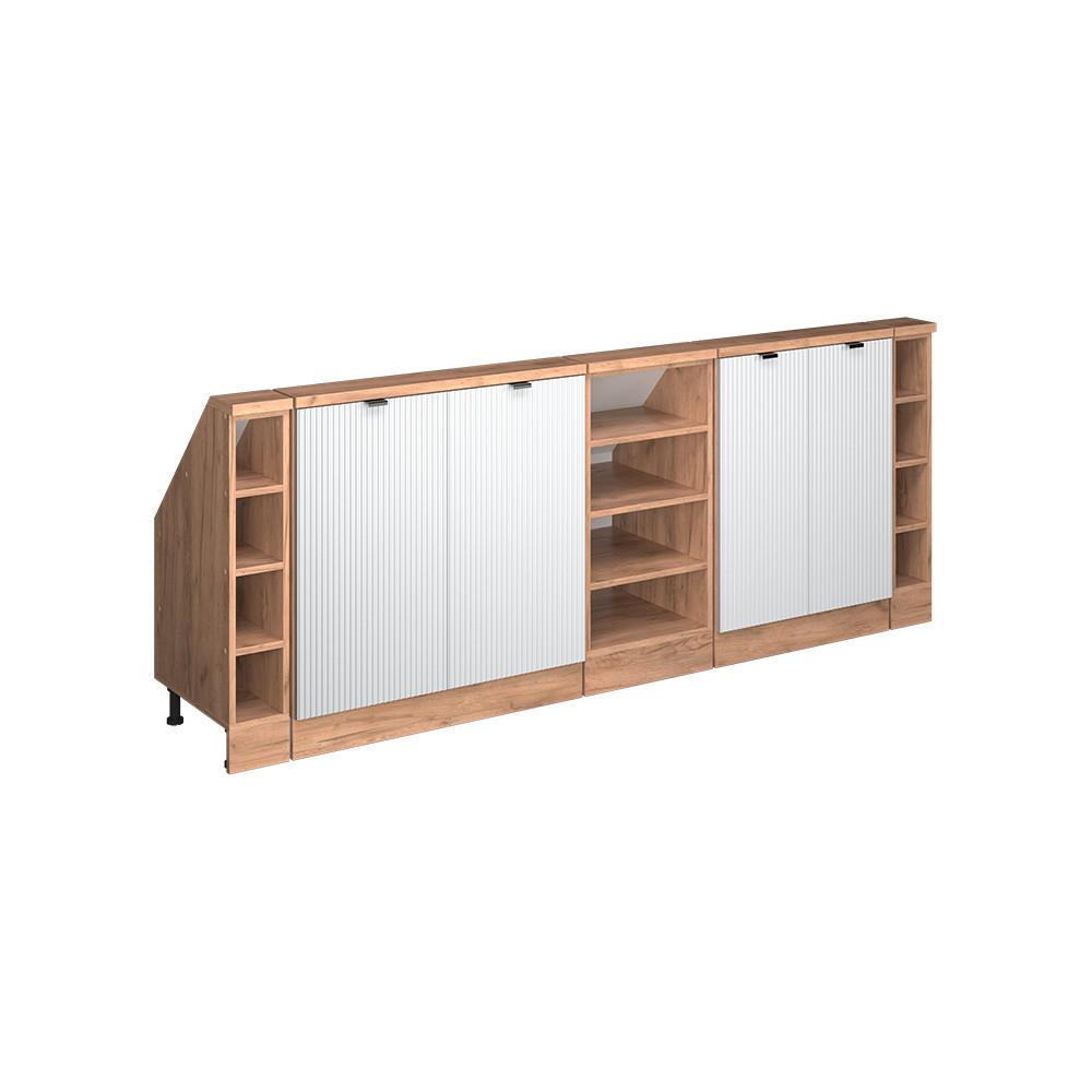 DACHSCHRÄGENSCHRANK-SET Rion Weiß Riffel 210 cm 5er Set - Weiß, Holzwerkstoff (210/81.6/46cm) - Vicco