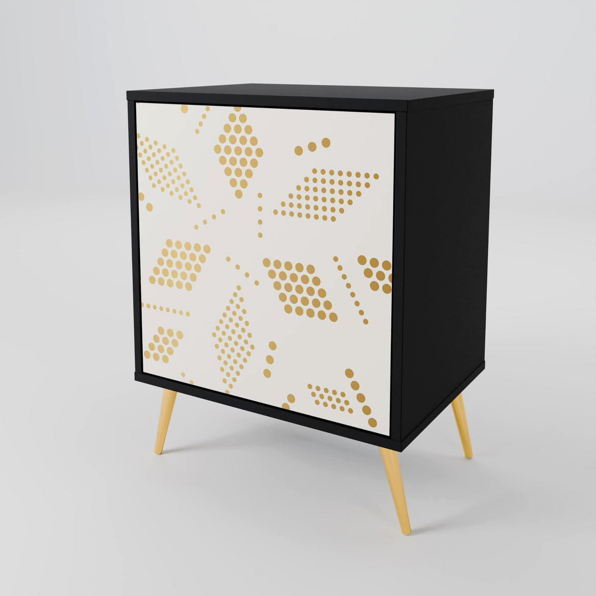 SIDEBOARD SPOTTED DAZE, Schwarz, 57,5x42x70,5 cm, Schwarze Metall-Sternfüße - Multicolor/Schwarz, Holzwerkstoff/Metall (57.5/70.5/42cm) - SpaceRebels