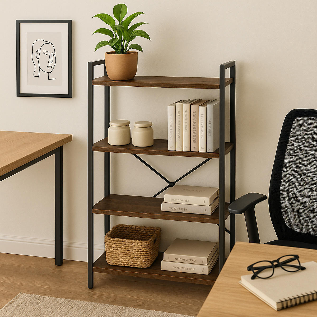 BÜCHERREGAL - Schwarz/Braun, Holzwerkstoff/Metall (60/122/32cm) - Relaxdays