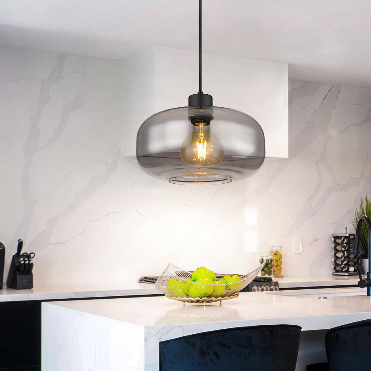 LED HÄNGELEUCHTE Metall Grau Rauchglas - Grau, Glas (28/28/120cm) - Globo Lighting