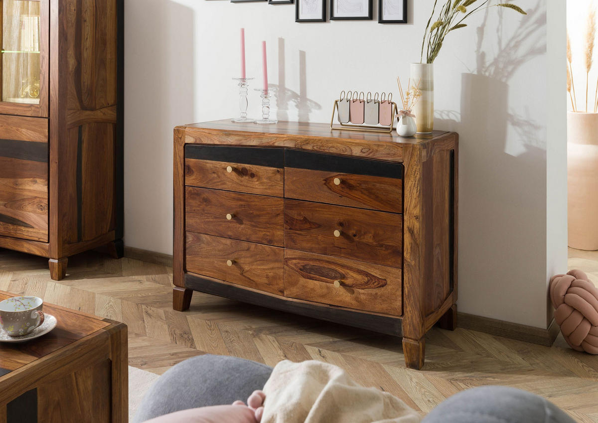 SIDEBOARD Sheesham 110x45x80 dunkelbraun lackiert ANCONA #220 - Dunkelbraun, Holz (110/80/45cm) - Massivmoebel24