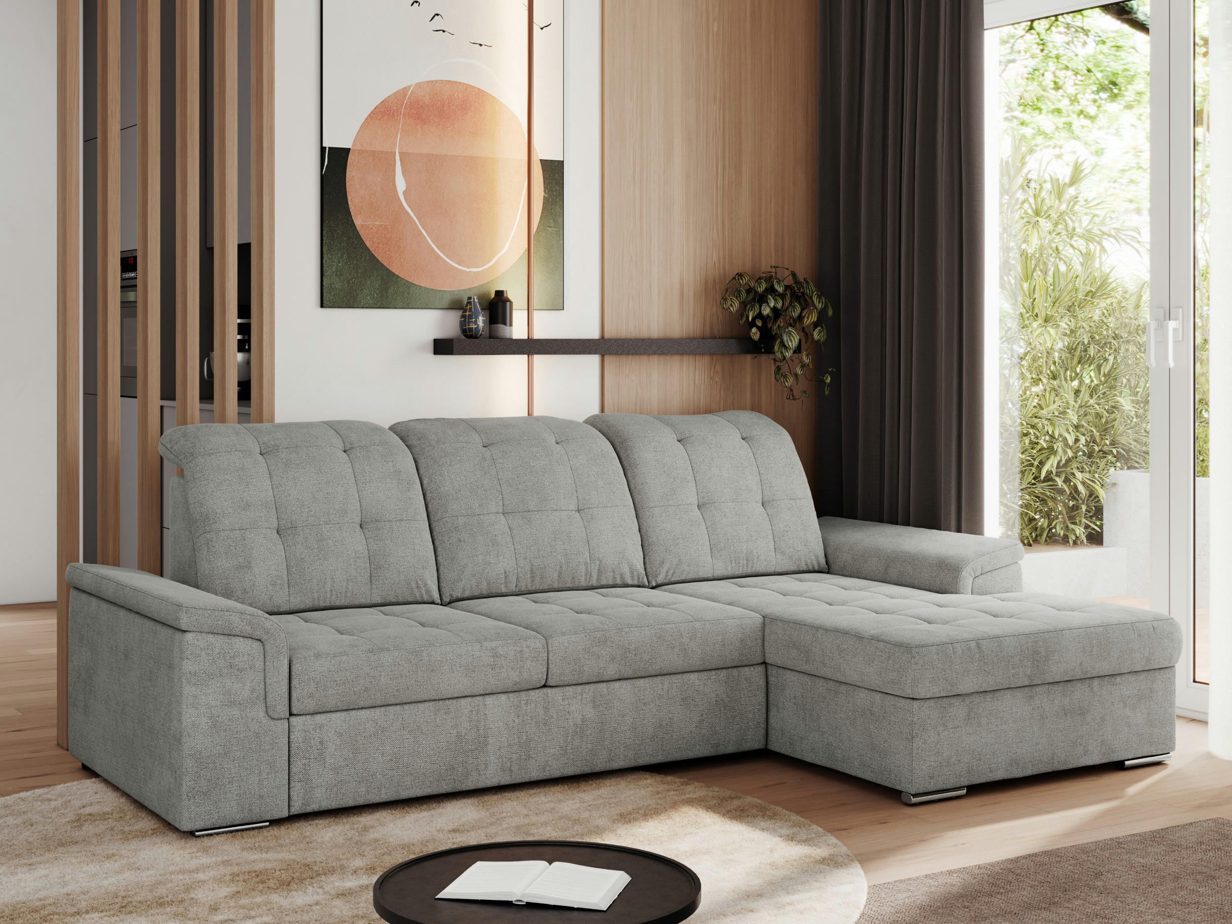 ECKSOFA MADRITO L - Hellgrau Struktur - Rechts - Silberfarben/Hellgrau, Textil/Metall (256/160cm)