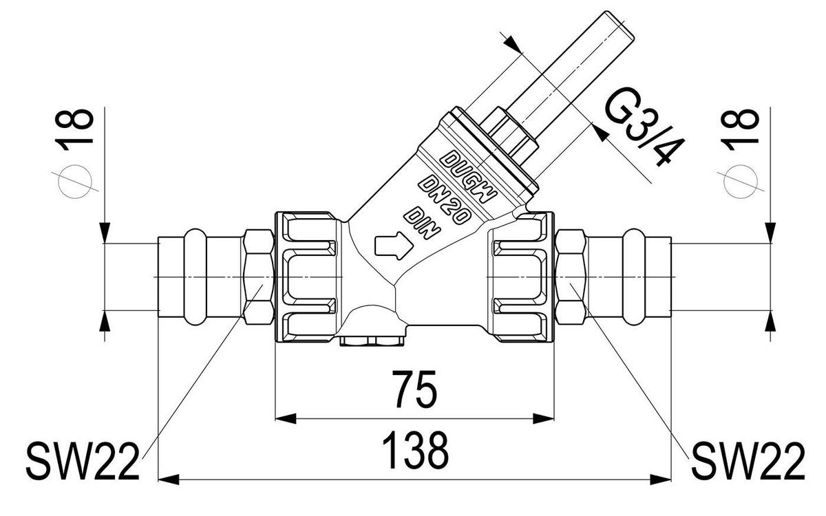 RUECKFLUSSVERHINDERER, O.ENTL. PRESSANSCHL.IG,DN20,PRESS18,DVGW - Schwarz, Metall (10/18/30cm) - Schlösser Armaturen