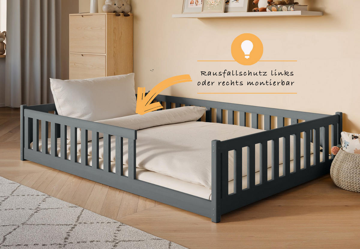 BODENBETT 140x200 cm in Graphit - Graphitfarben, Holz (140/200cm) - Kids Collective