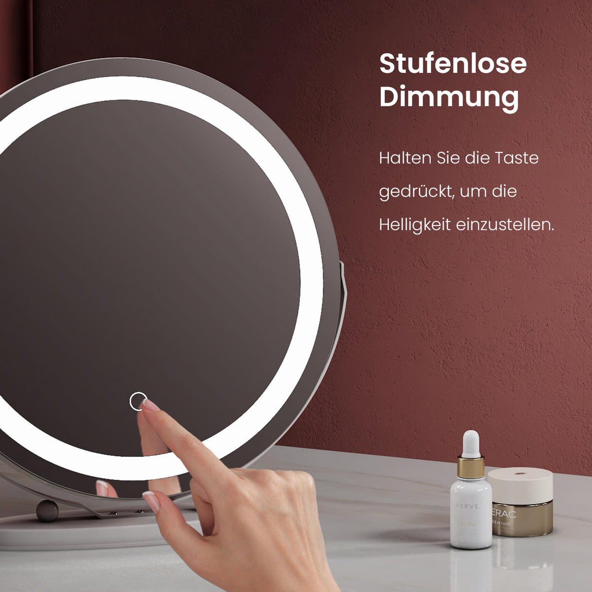 KOSMETIKSPIEGEL mit Beleuchtung 52/49,8/11,1 cm - Weiß, Glas (50/52/11cm) - EMKE