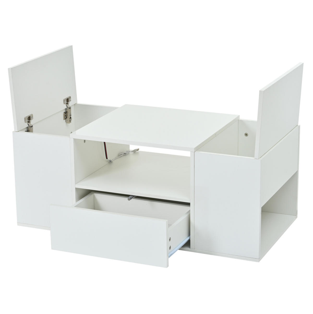 COUCHTISCH 100/50/40 cm in Weiß mit LED-Beleuchtung und viel Stauraum - Weiß, Holzwerkstoff (100/50/40cm) - Flora Grace