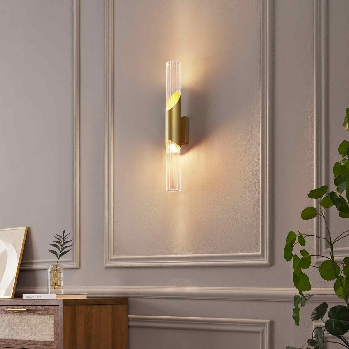 WANDLEUCHTE Capriano, Transparent und Goldfarben, 56cm - Goldfarben, Glas (12/56/9.5cm) - KOSILUM