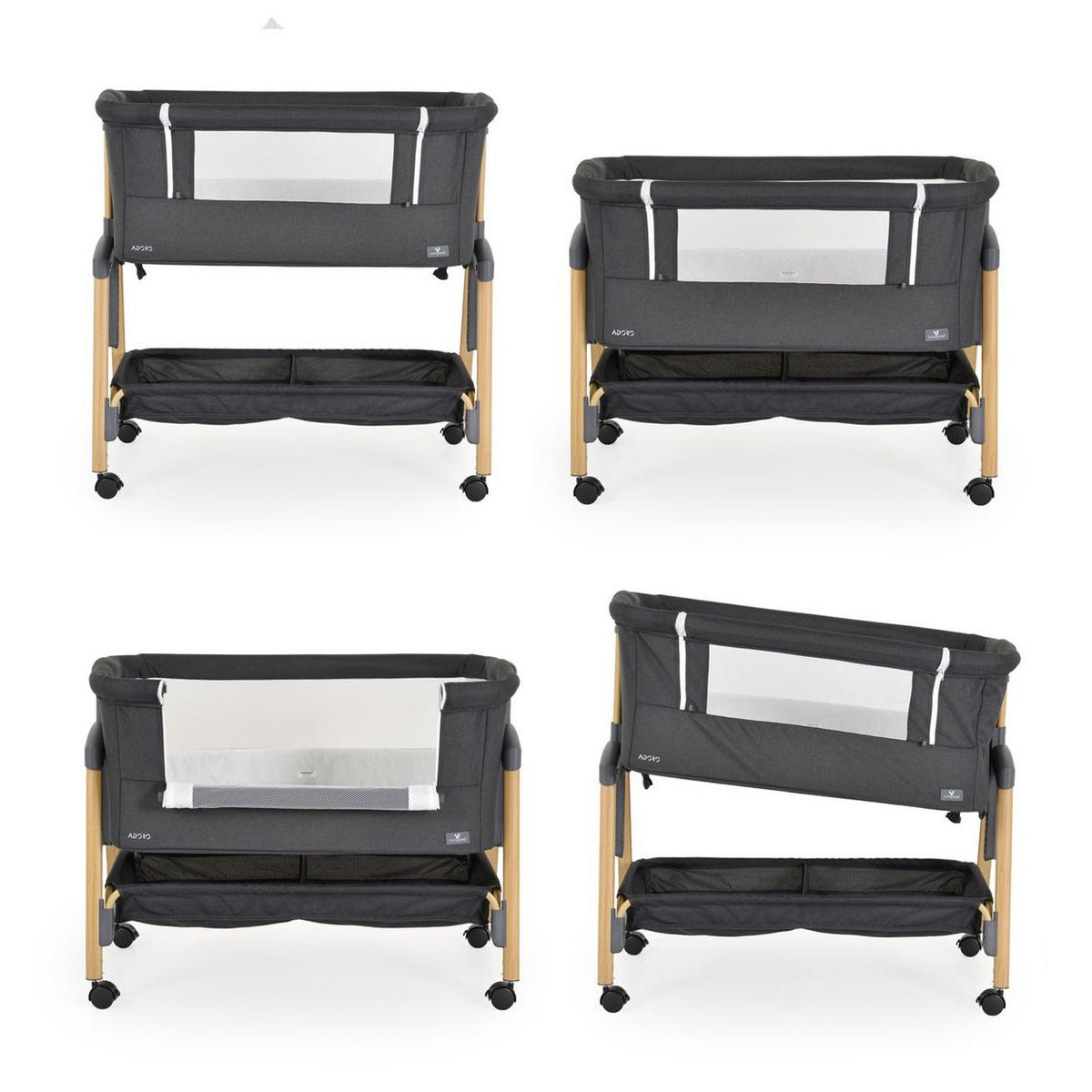 BEISTELLBETT Adoro schwarz 82 x 48 cm, 7 Höhenpositionen, Anti-Reflux, Moskitonetz, Matratze - Schwarz, Metall (48/82cm) - Cangaroo