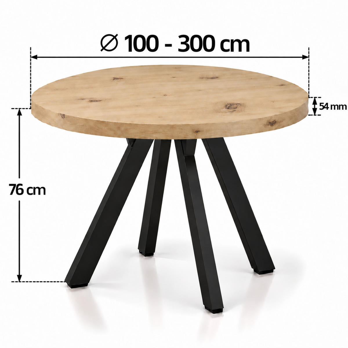 ESSTISCH rund ausziehbar 100/300/76 cm, Artisan Eiche, 54 cm Tischplatte + Y Metallgestell Schwarz - Schwarz/Eiche Artisan, Holzwerkstoff/Metall (100/300/76cm) - Damale Möbel