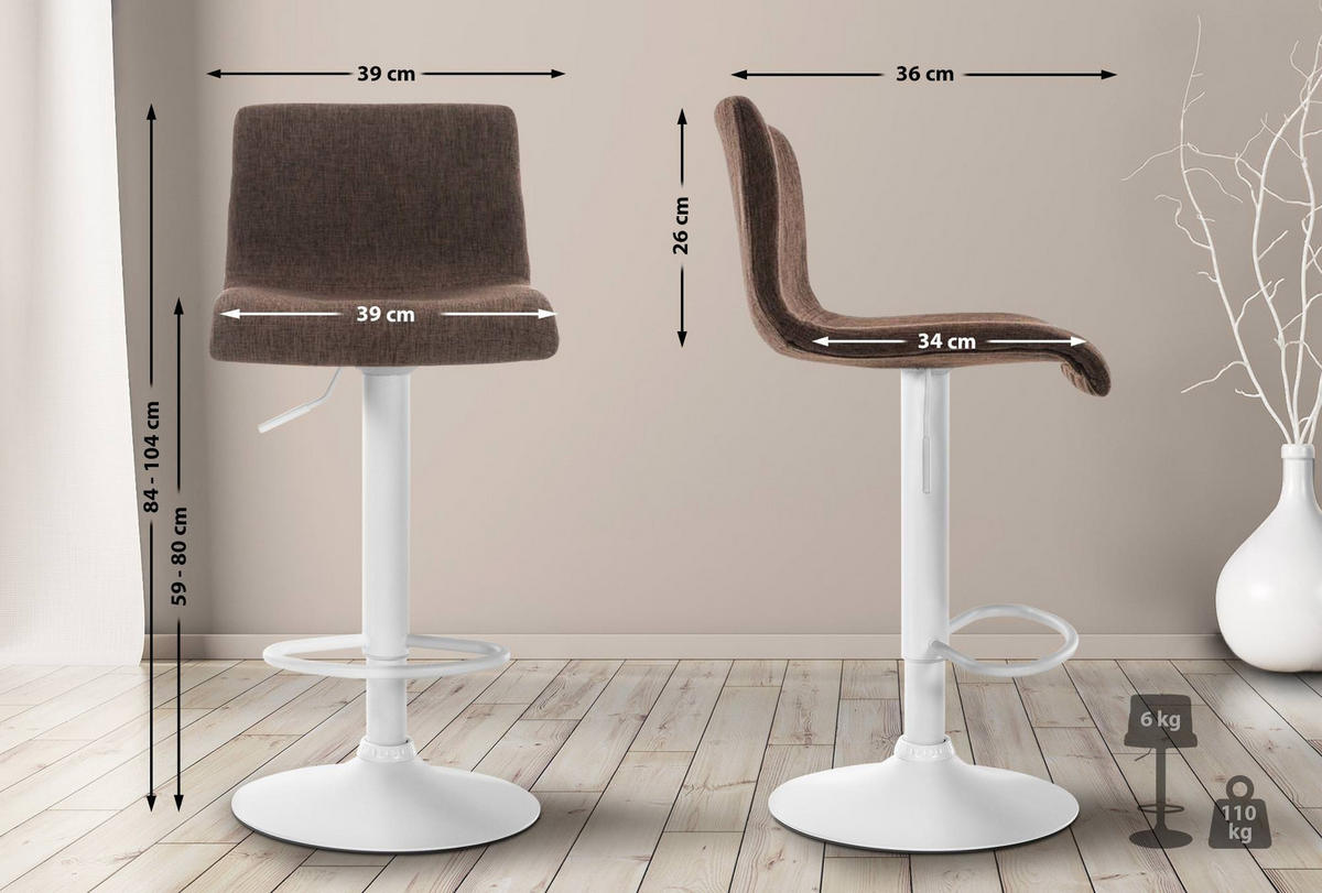 BARHOCKER Hover 84-104x39x36 cm braun - Braun, Textil (39/84/36cm) - furnicato