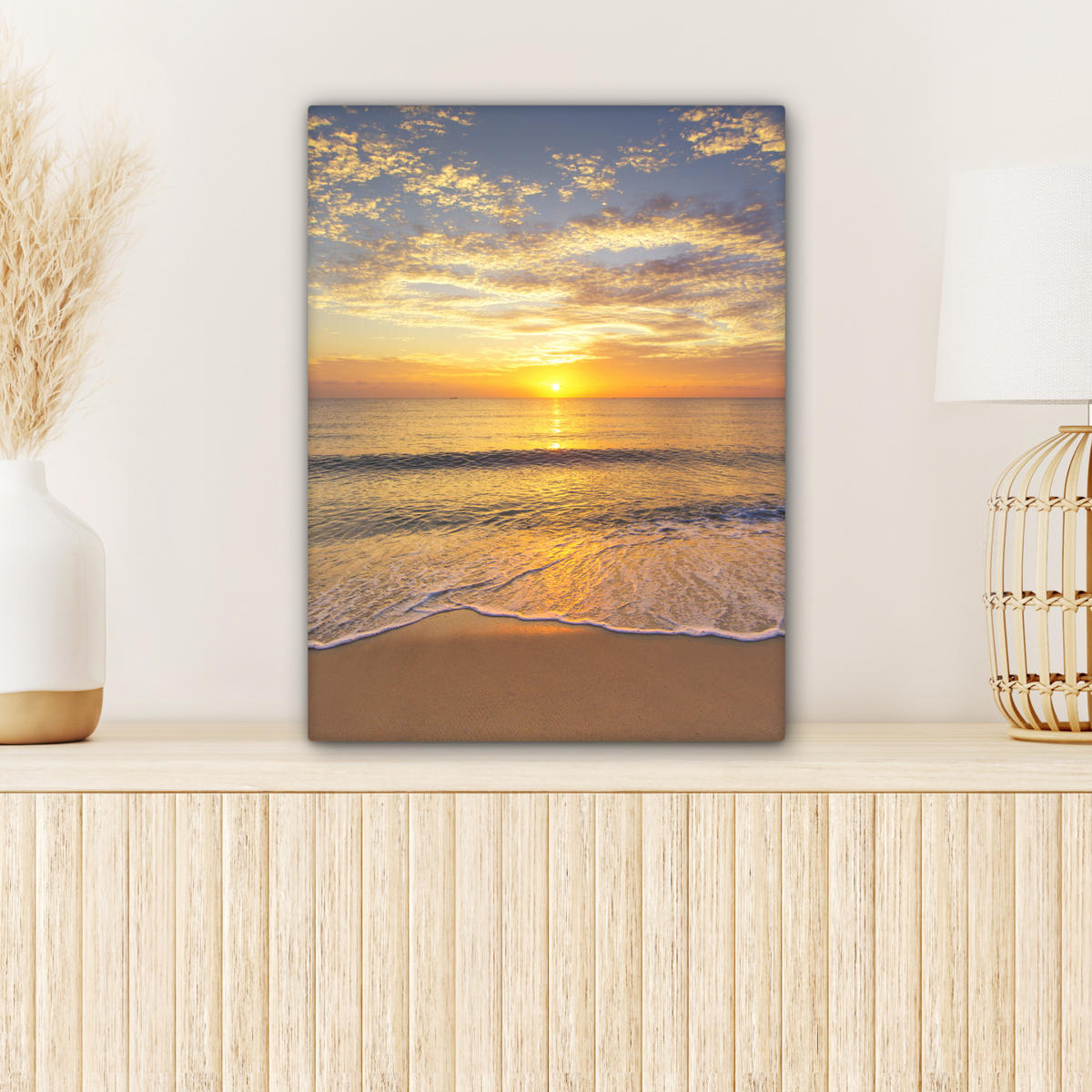 LEINWANDBILD Strand - Sonnenuntergang - Meer Room Decor 30x40 cm - Gelb, Textil (30/40cm) - MuchoWow