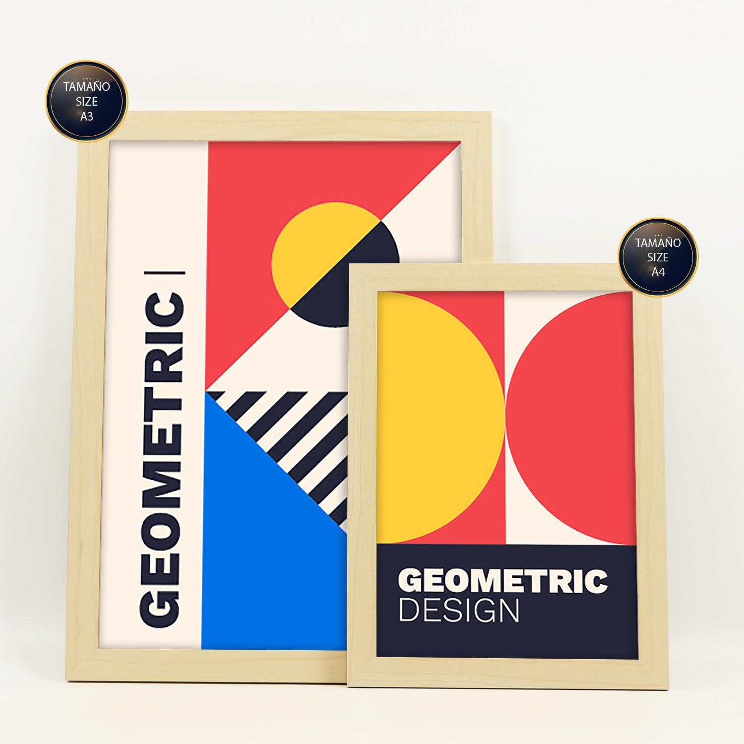 POSTER Set Mit 6 Drucken Im Bauhaus 5 Geometrische Designkollektion Drucke Mit Ästhetische Dekorative Für Zuhause A3 & A4 Rahmen Aus Hellem Holz - Beige, Papier (29/3cm) - Nacnic