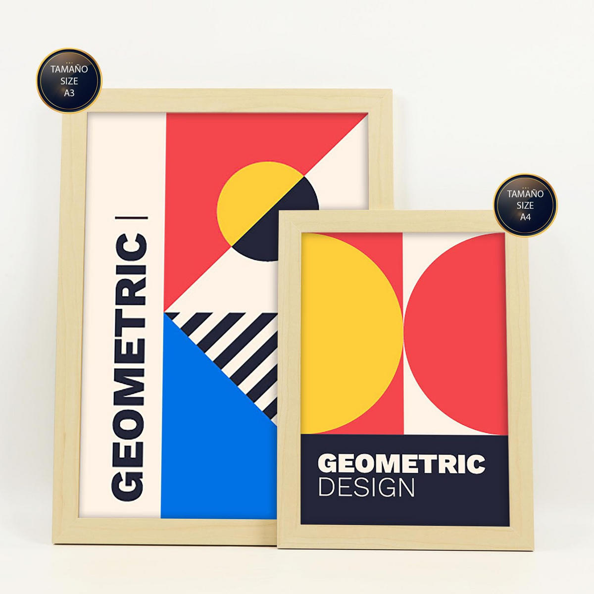 POSTER Set Mit 6 Drucken Im Bauhaus 5 Geometrische Designkollektion Drucke Mit Ästhetische Dekorative Für Zuhause A3 & A4 Rahmen Aus Hellem Holz - Beige, Papier (29/3cm) - Nacnic