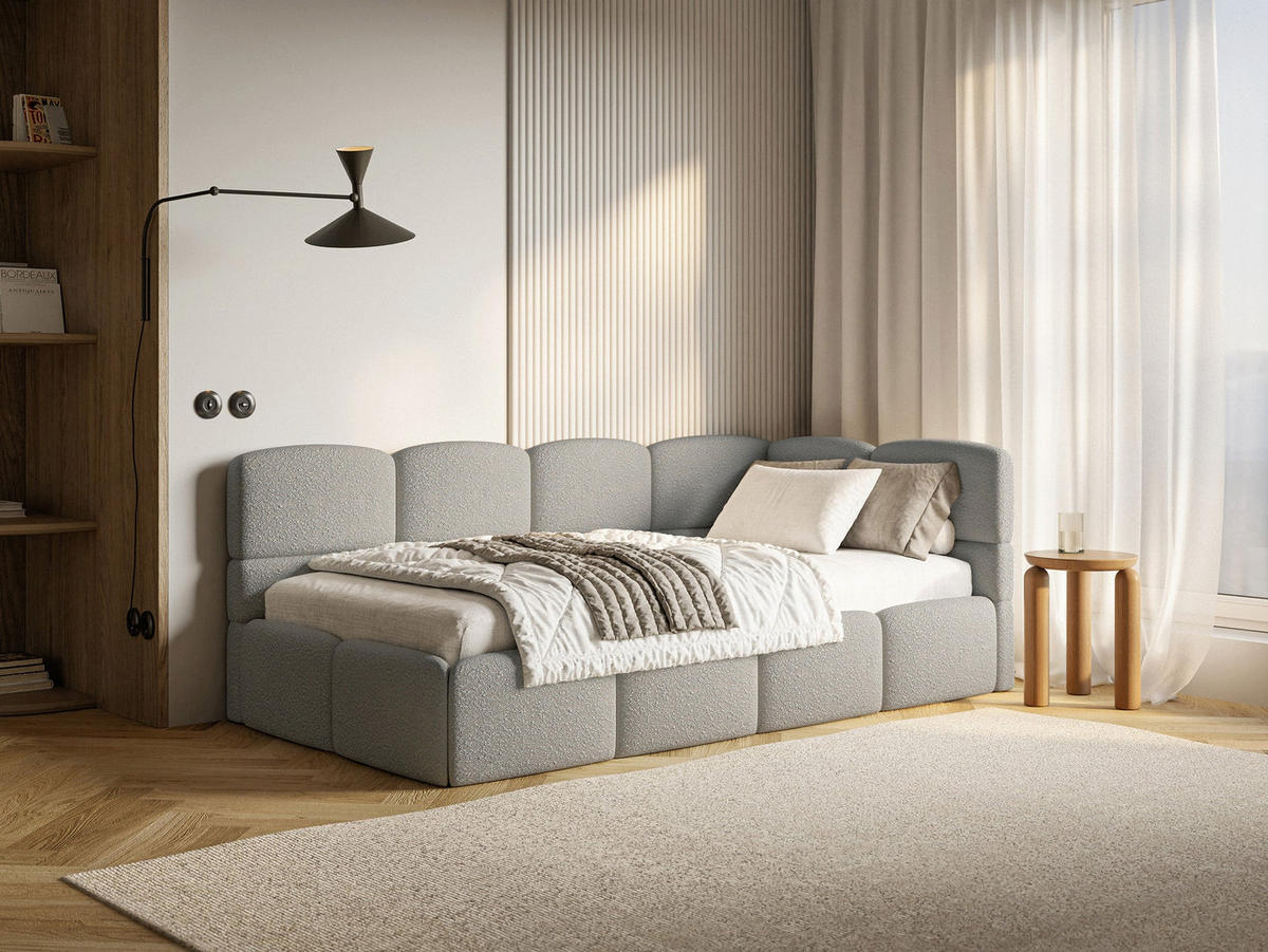 JUGENDBETT Cloudy Grau 120 cm, Bouclé - Schwarz/Grau, Kunststoff/Textil (120/200cm) - Selsey